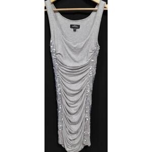 IP9 bebe Addiction Sequin Ruched Dress Solid Knit Bodycon Knee Length Size S